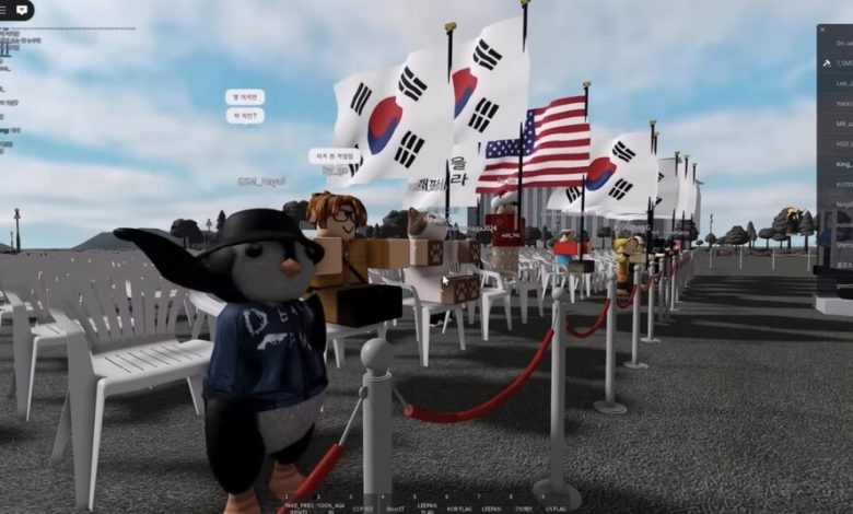 로블록스 플랫폼과 젊은 세대의 정치 인식 변화를 상징하는 장면