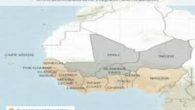 2026년 서아프리카(ECOWAS) 내 주요 우라늄, 리튬 광산 위치와 미·중·러 군사 기지 분포도.