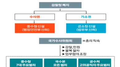 기존 검찰 시스템과 신설 중수청·공소청 간의 수사·기소 흐름 비교도