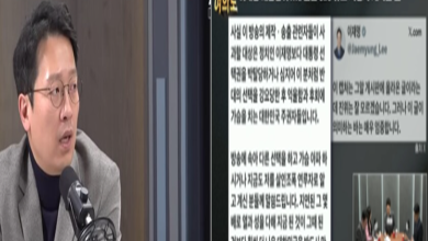 전 성남시의회 의원 이기인이 공개 발언에 나선 장면을 중심으로, 이재명 조폭 공방 재점화를 상징적으로 보여주는 정치 이미지