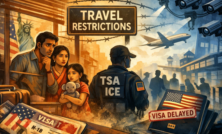 미국 비자 단속 공포를 악용한 사이버 협박 사기를 상징적으로 보여주는 이미지