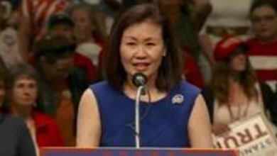 한국계 미국인 정치인 미셸 박 스틸과 한미 국기가 함께 배치된 외교 인선 콘셉트 이미지