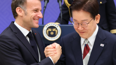 한국을 국빈 방문한 에마뉘엘 마크롱 프랑스 대통령과 이재명 대통령의 정상회담 장면을 상징하는 이미지