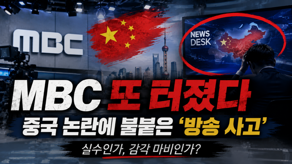 중국 논란과 공영방송 위기를 상징하는 16대9 정치 썸네일 이미지