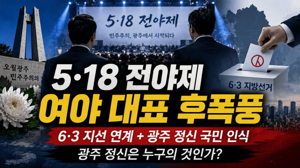 5·18 전야제와 광주 정신 논란을 상징하는 16대9 정치 썸네일 이미지