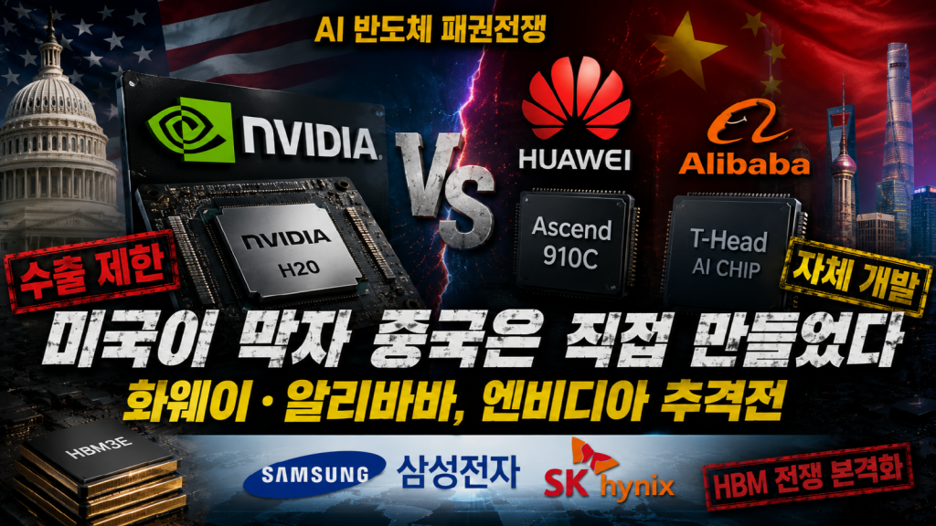 화웨이와 엔비디아, 삼성 SK하이닉스 AI 반도체 경쟁을 표현한 이미지