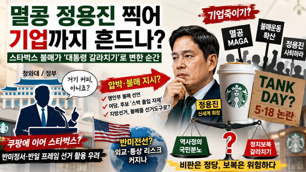스타벅스 불매운동과 정용진 신세계 회장 논란, 대통령과 여당의 기업 압박을 상징하는 정치 논평 썸네일 이미지