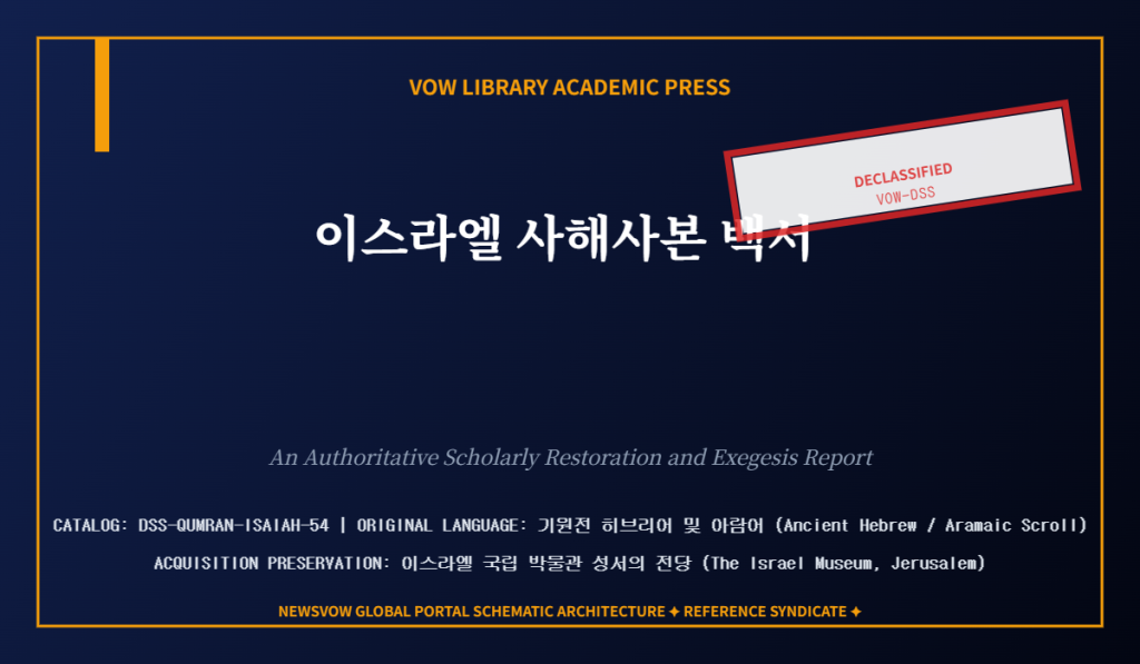 사해 사본 히브리어 성서 복원 및 고고학 연보 (Dead Sea Scrolls Reconstruction) 기밀해제 고문서 아카이브 폴더 표지 실사 인포그래픽