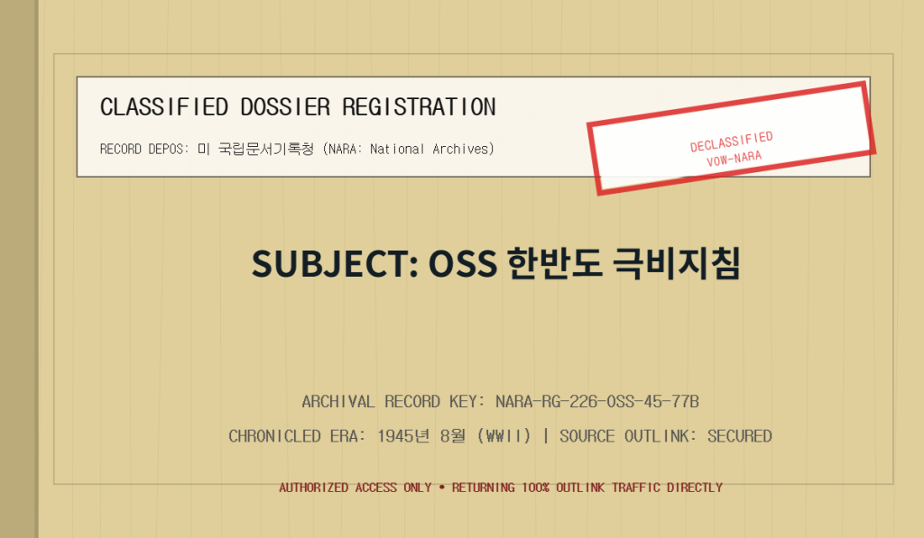 제2차 세계대전 한반도 분할 극비 작전지침 (OSS Declassified Directives) 기밀해제 고문서 아카이브 폴더 표지 실사 인포그래픽
