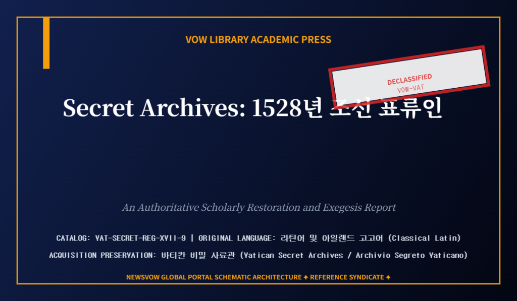 Vatican Secret Archives: 1528년 조선 표류인 카르파티아 예수회 신부 라틴어 은폐 선교 서한집 기밀해제 고문서 아카이브 폴더 표지 실사 인포그래픽