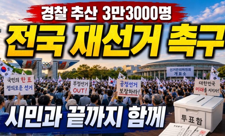 장동혁 “재선거 함성, 전국으로 번지고 있다”… 경찰 추산 3만3000명까지 불어난 올림픽공원