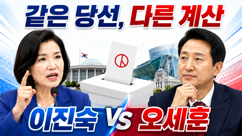 이진숙과 오세훈의 재선거론 입장 차이를 다룬 정치 논평 썸네일