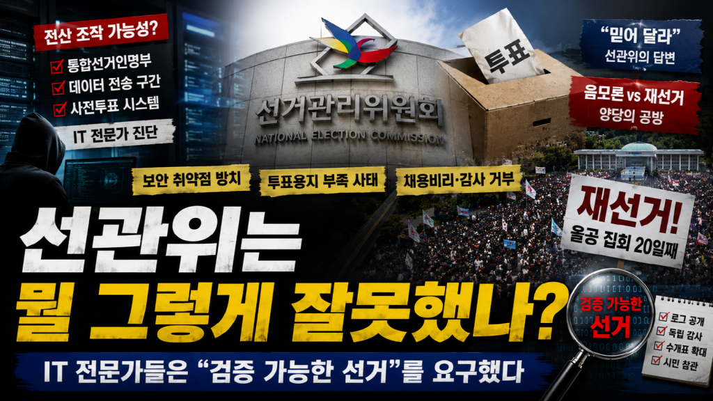 IT 전문가의 선거 전산망 검증 요구와 선관위 및 여야 정치권의 공방을 표현한 뉴스 썸네일
