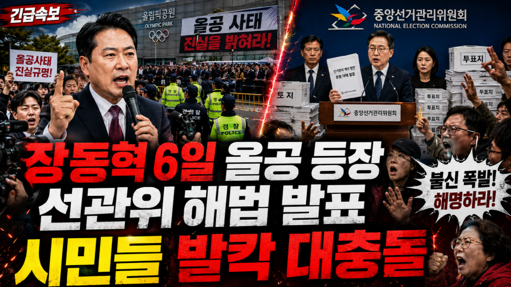 AI 생성 삽화, 장동혁 대표의 올림픽공원 현장 행보와 중앙선관위의 투표지 재검증 발표를 상징하는 정치 뉴스 그래픽