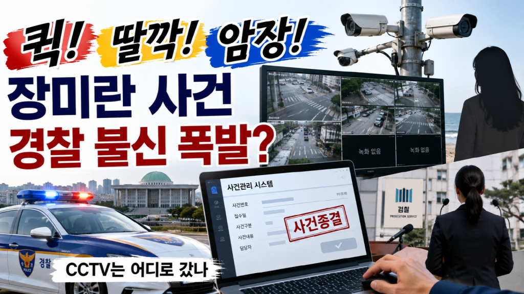 장미란 실종사건과 CCTV 및 경찰 수사종결 논란을 상징하는 경찰 조사 장면