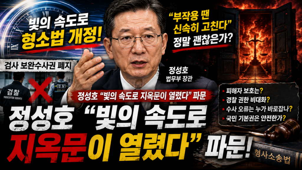 정성호 법무부 장관의 빛의 속도 형사소송법 개정 발언과 보완수사권 폐지를 둘러싼 검찰개혁 논란