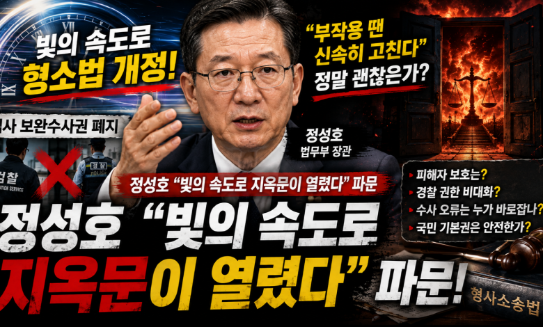 정성호 “빛의 속도로 형소법 개정”…정말 빛의 속도라면, 지옥문도 빛의 속도로 열렸다