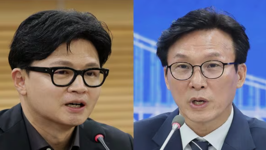 김민석과 한동훈의 정치적 공방을 상징하는 이미지